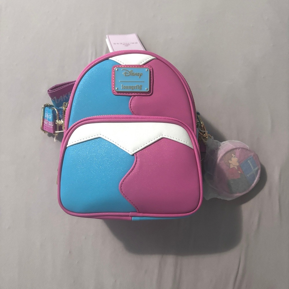 Loungefly Disney Sleeping Beauty Aurora Make It Pink Blue Convertible Bag NEW